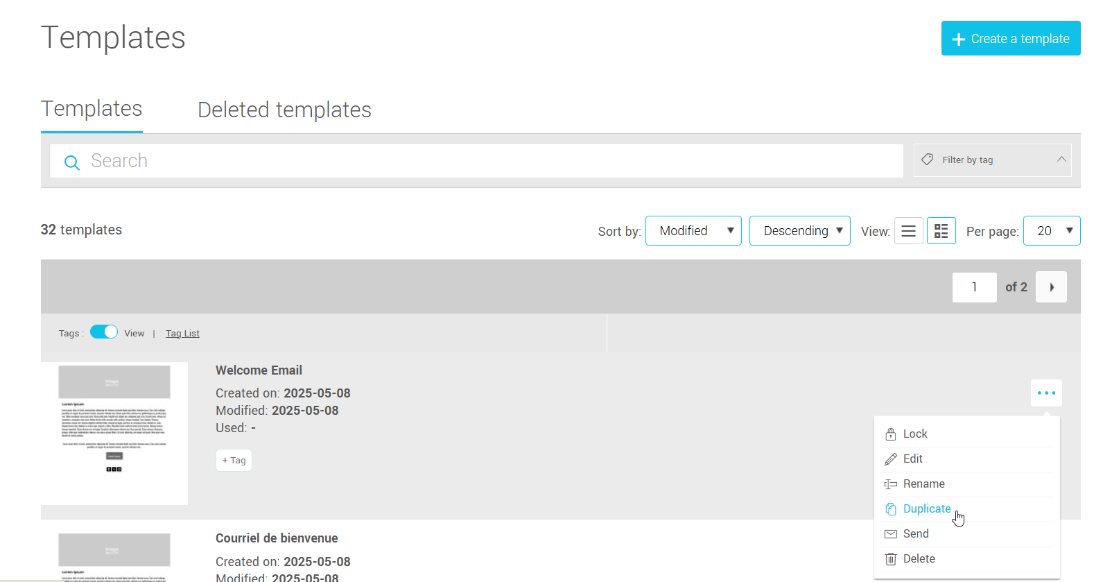 Duplicate a template