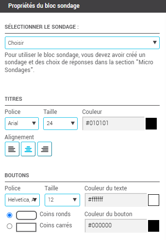 Propriétés du bloc sondage