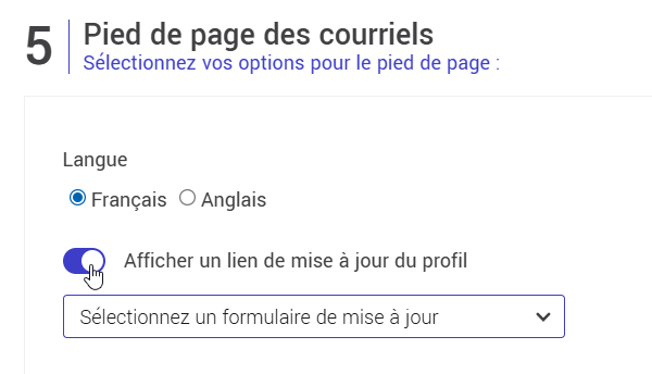 Afficher un lien de mise à jour du profil dans le pied de page