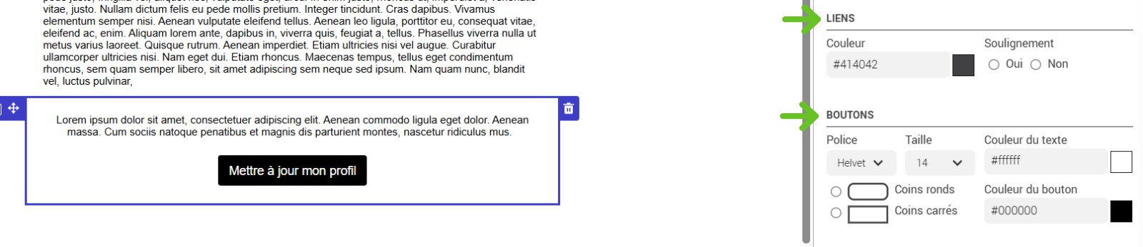 Personnaliser les liens et les boutons
