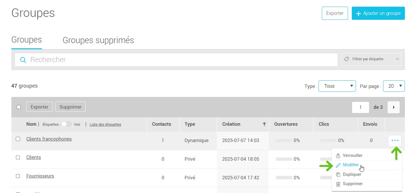 Modifier un groupe dynamique