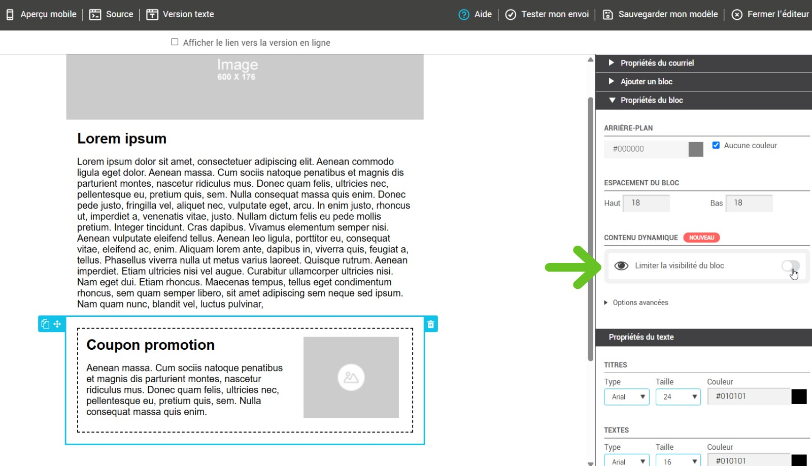 Limiter la visibilit&eacute; du bloc