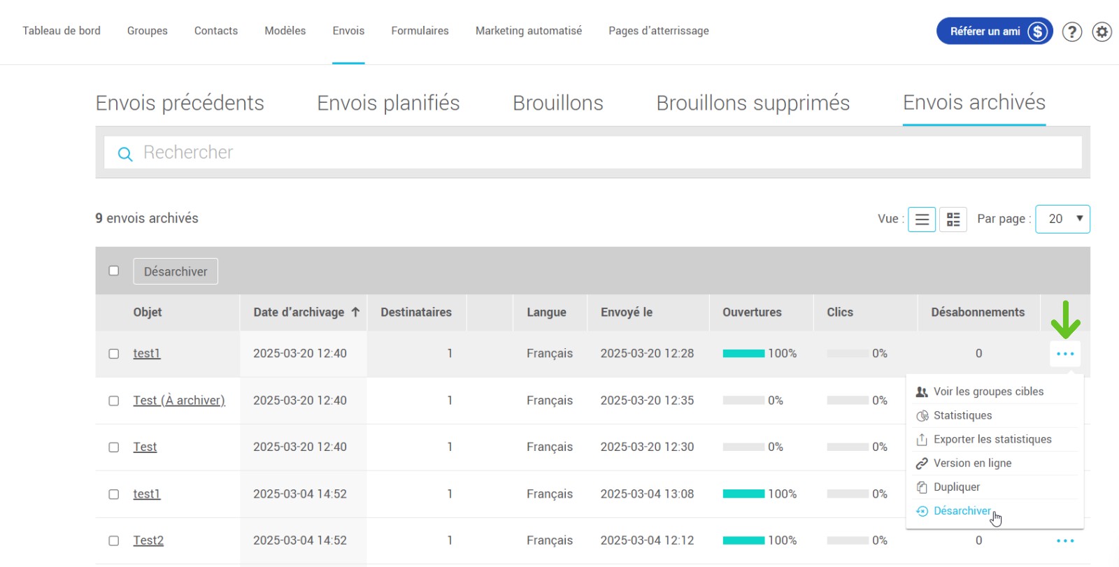 Désarchiver un envoi