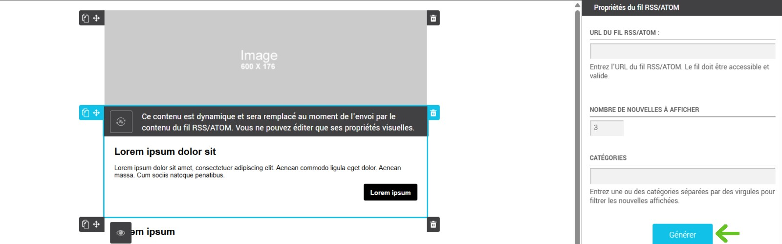 Informations &agrave; remplir pour le bloc