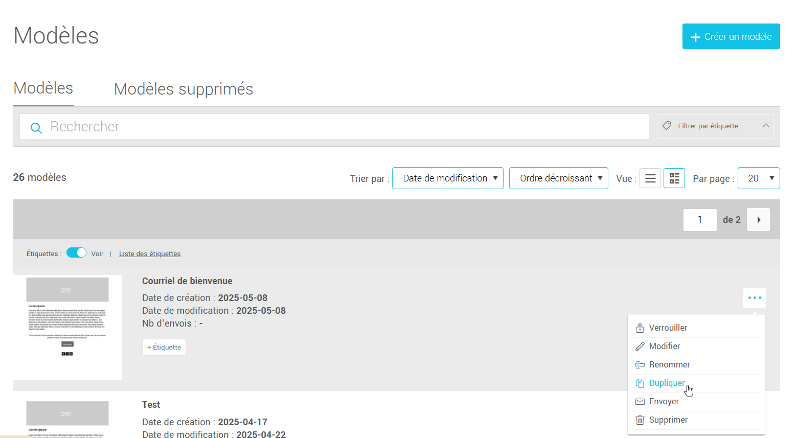 Dupliquer un modèle