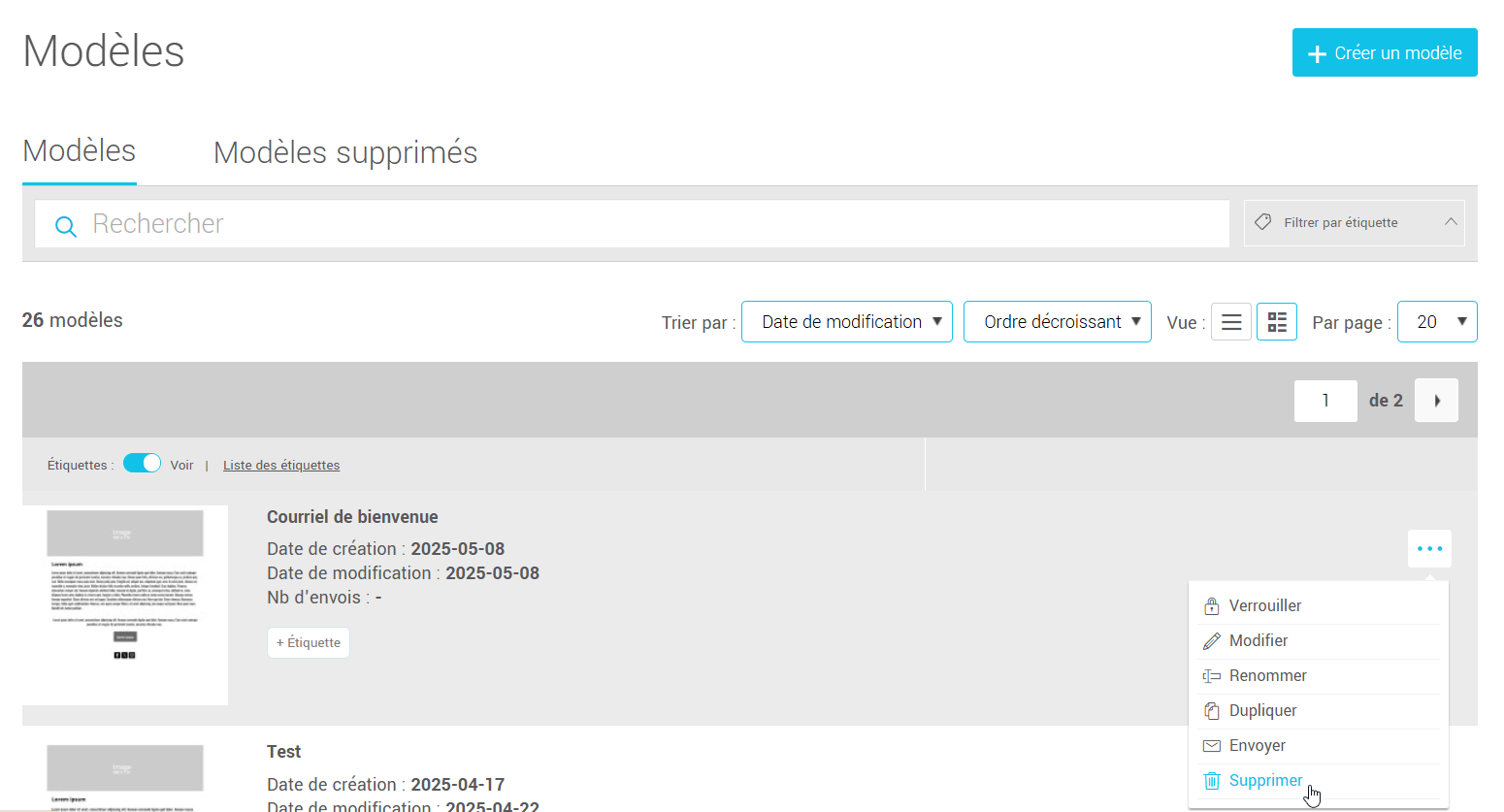 Supprimer un modèle