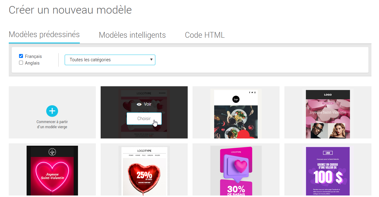 Choisir un mod&egrave;le pr&eacute;dessin&eacute;s