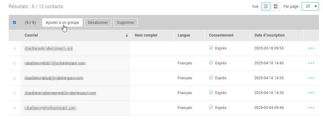 Ajouter le résultat de la recherche avancée à un groupe